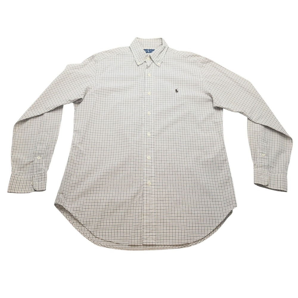 Polo Ralph Lauren Button Down Shirt Mens S White Brown Tattersall Check